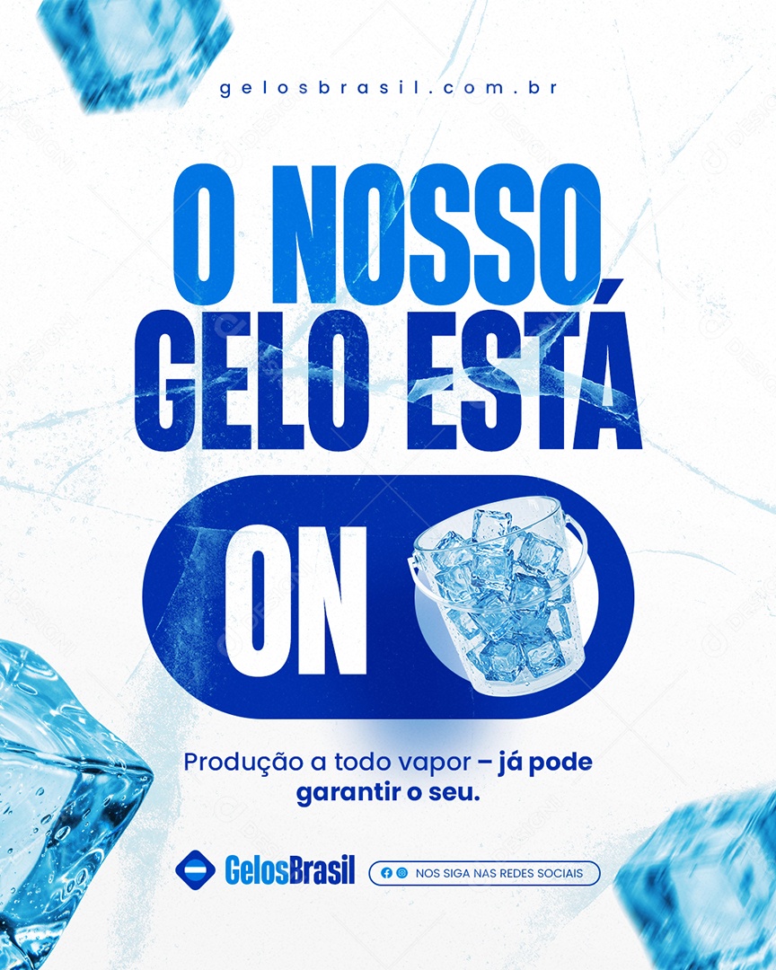 Loja de Gelo O Nosso Gelo Está On Social Media PSD Editável