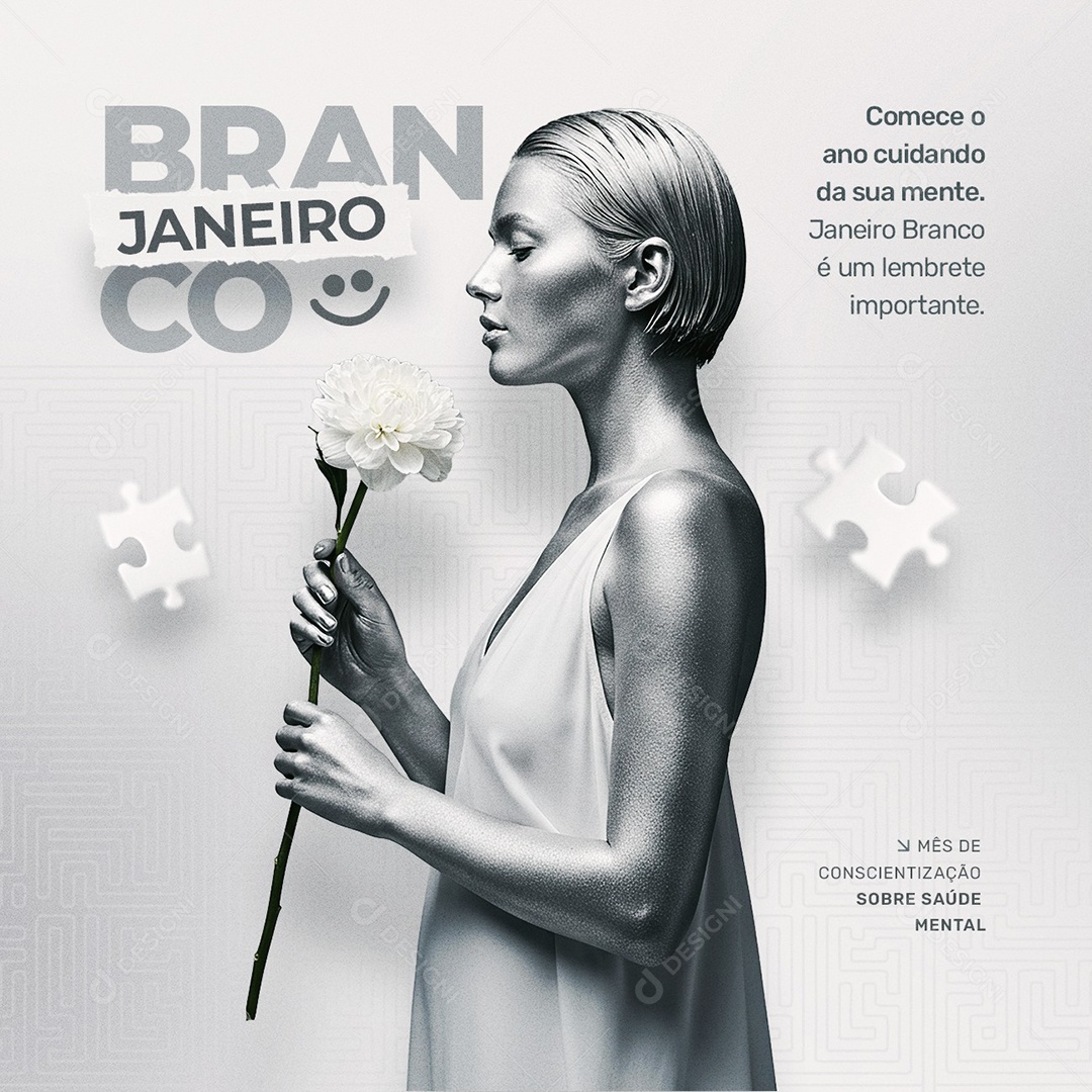 Janeiro Branco Mês de Conscientização à Saúde Mental Social Media PSD Editável