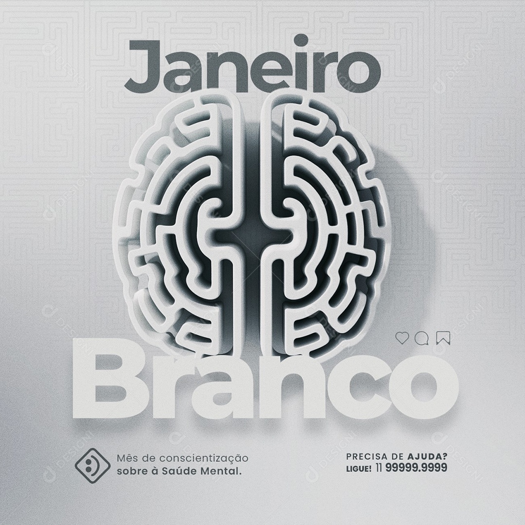Janeiro Branco Mês de Conscientização à Saúde Mental Social Media PSD Editável