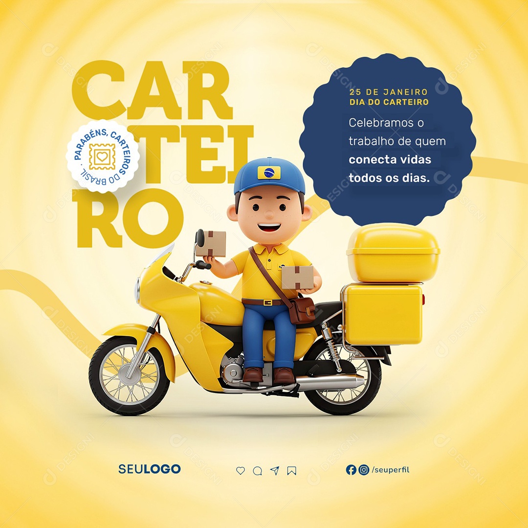 Dia do Carteiro 25 de Janeiro Social Media PSD Editável