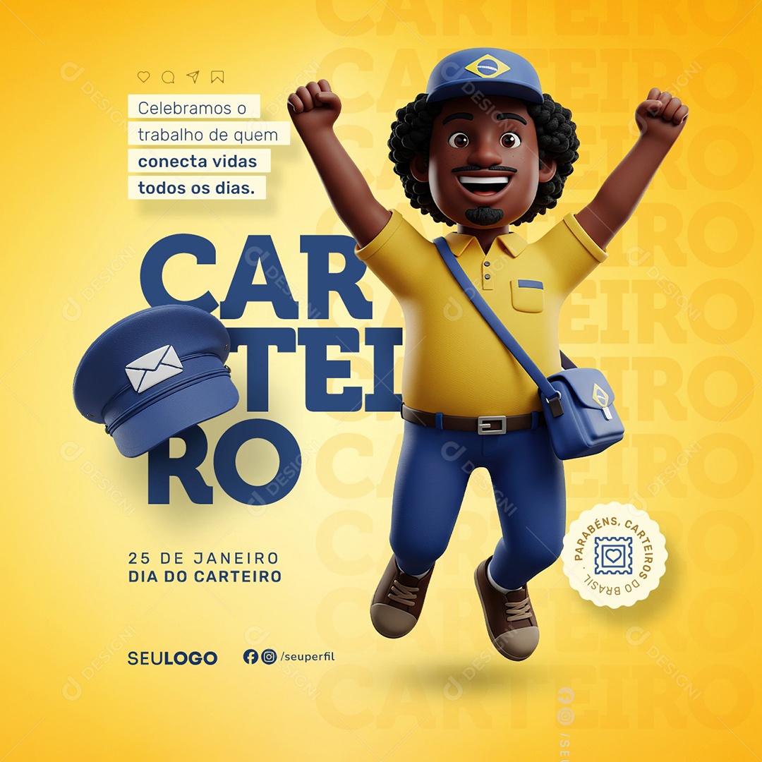 Dia do Carteiro 25 de Janeiro Social Media PSD Editável