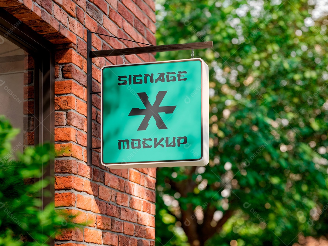 Letreiro de Loja Pendurado Mockup PSD Editável