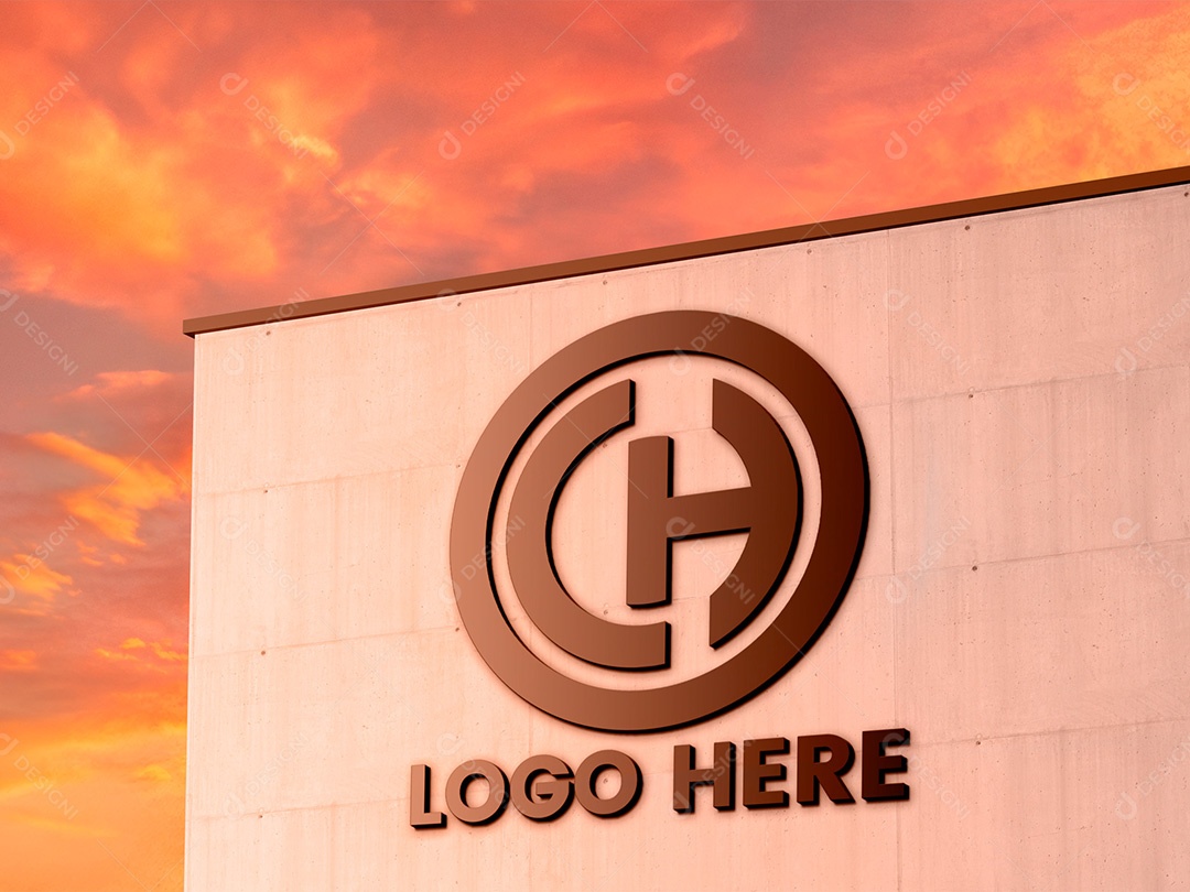 Logo no Prédio Mockup Pôr do Sol Marca Edifício Propaganda PSD Editável