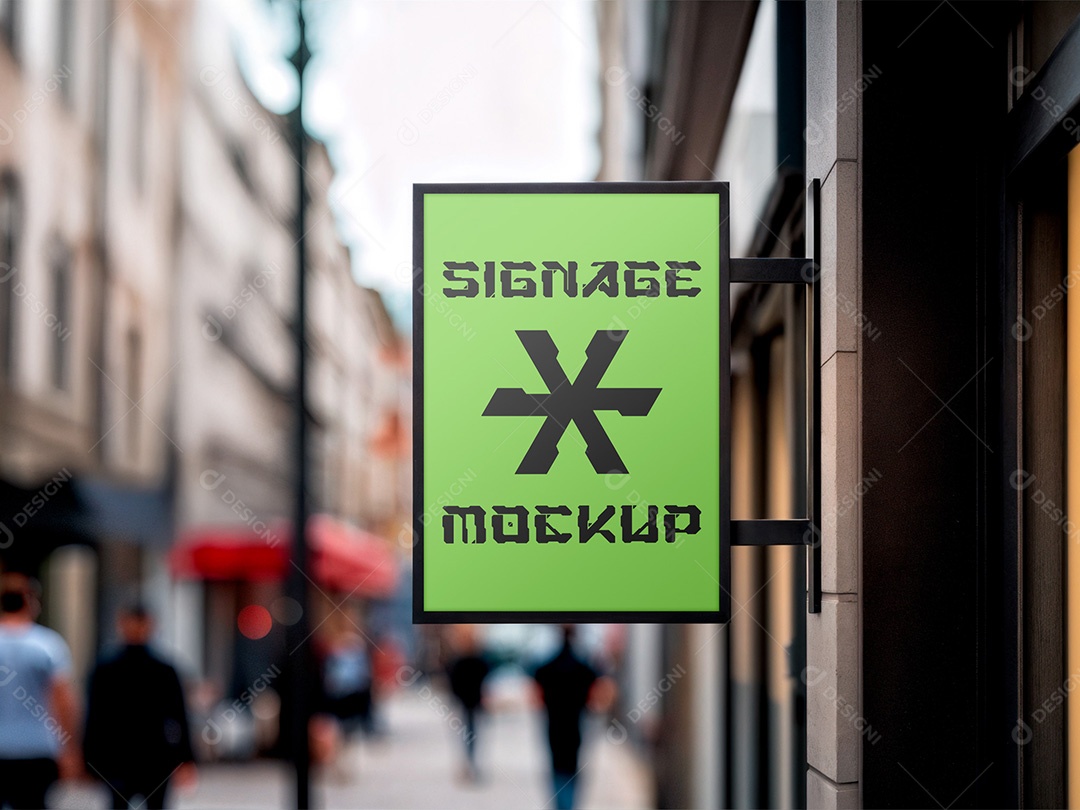 Placa de Loja na Rua Mockup PSD Editável