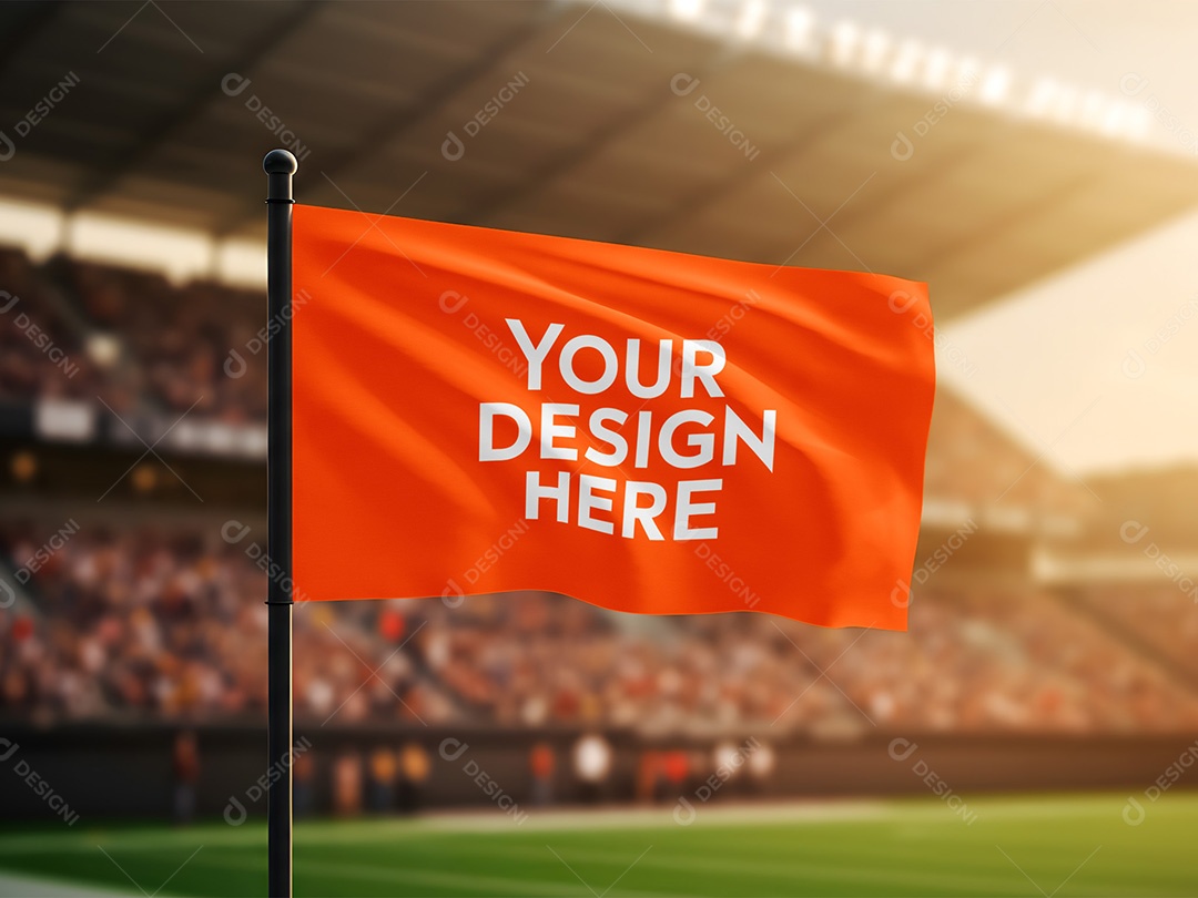 Bandeira em Estádio de Futebol Mockup PSD Editável
