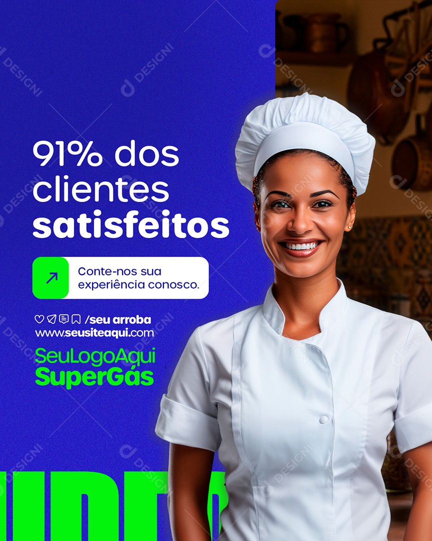 Distribuidor de Gás Noventa e Um dos Clientes Satifeitos Social Media PSD Editável