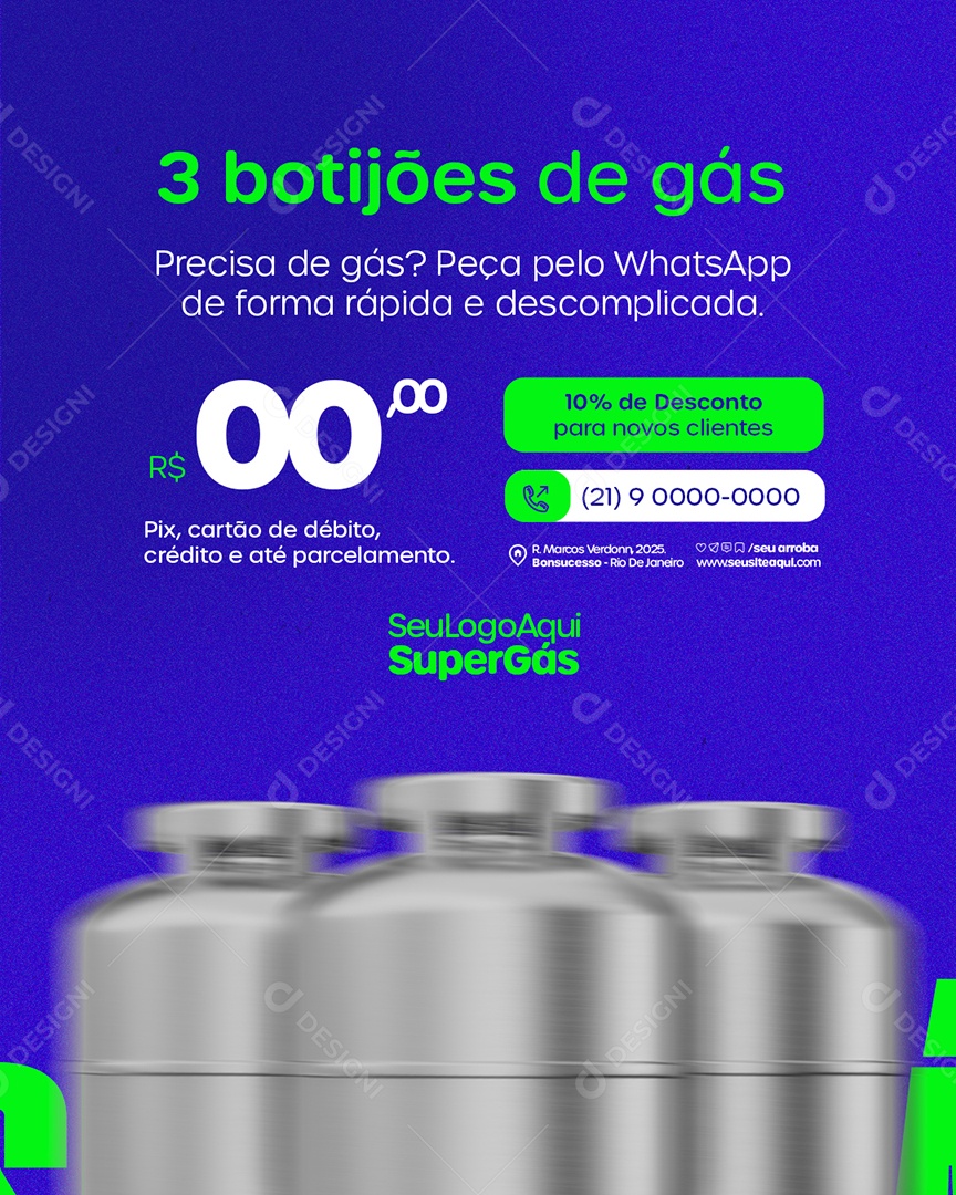 Distribuidor de Gás Três Botijões de Gás Social Media PSD Editável