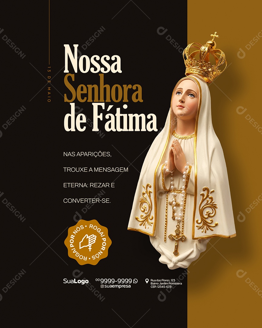 Dia de Nossa Senhora de Fátima 13 de Maio Social Media PSD Editável