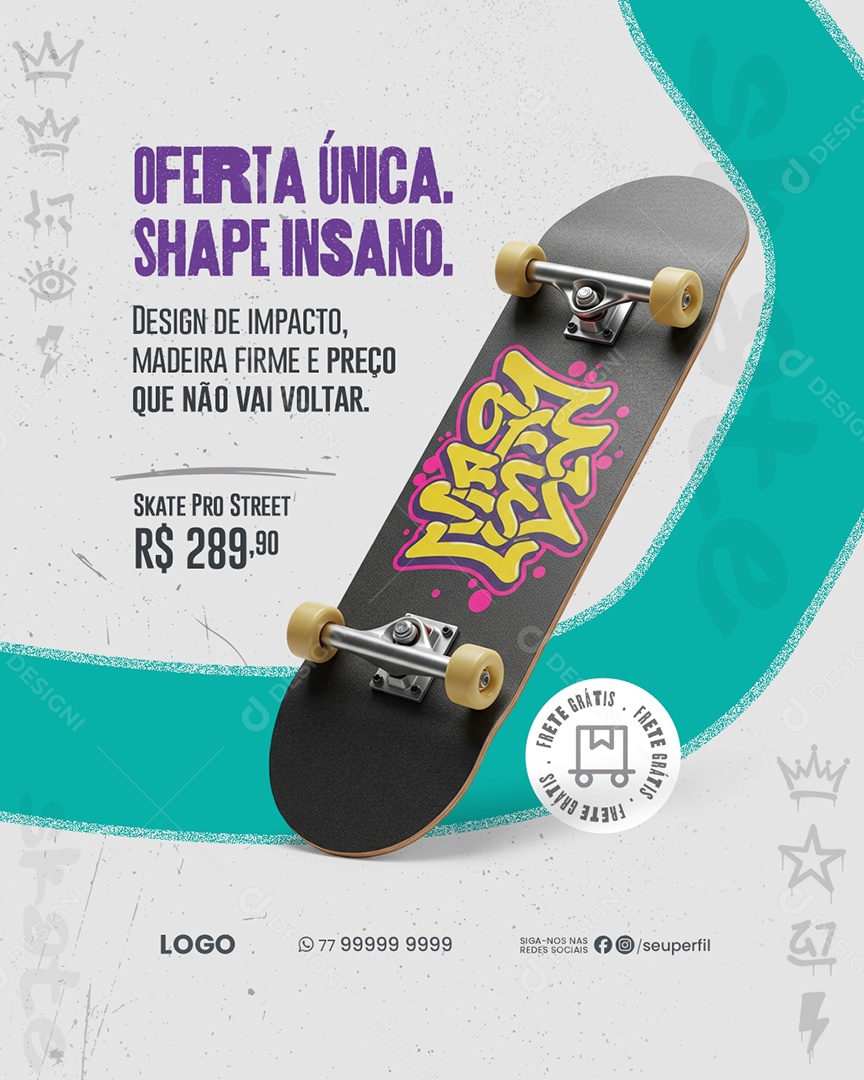 Loja De Skate Oferta Única Social mídia PSD Editável