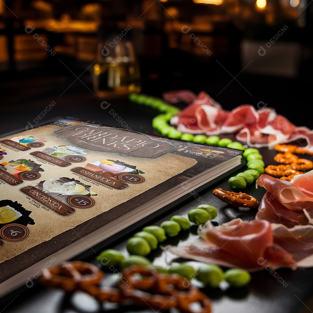 Mockup A4 Cardápio Restaurante Fino PSD Editável
