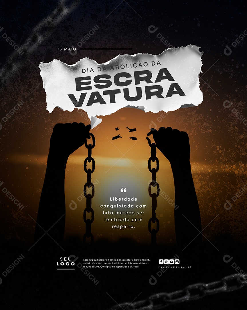 Dia da Abolição da Escravatura Liberdade 13 de Maio Social Media PSD Editável