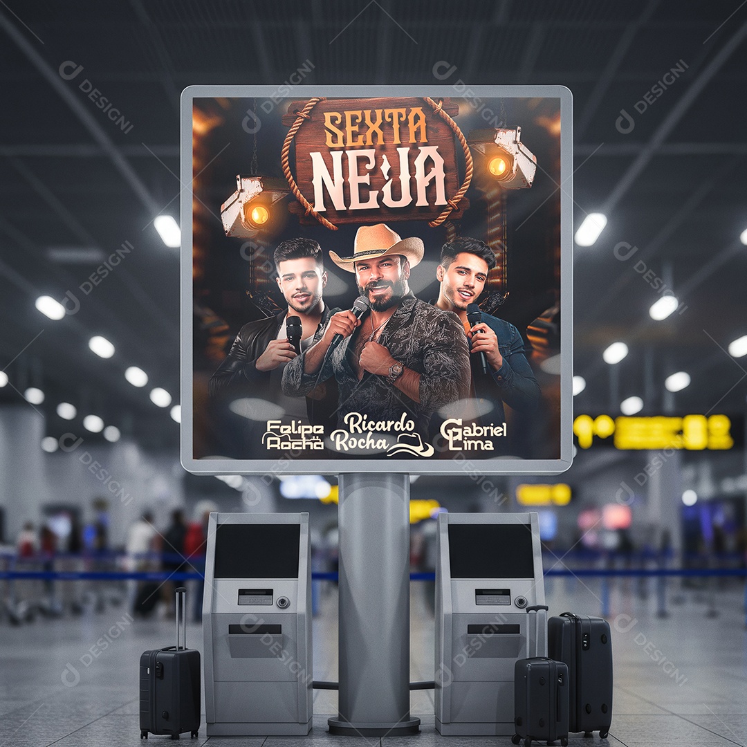 Mockup Painel Publicitário Check In Aeroporto PSD Editável