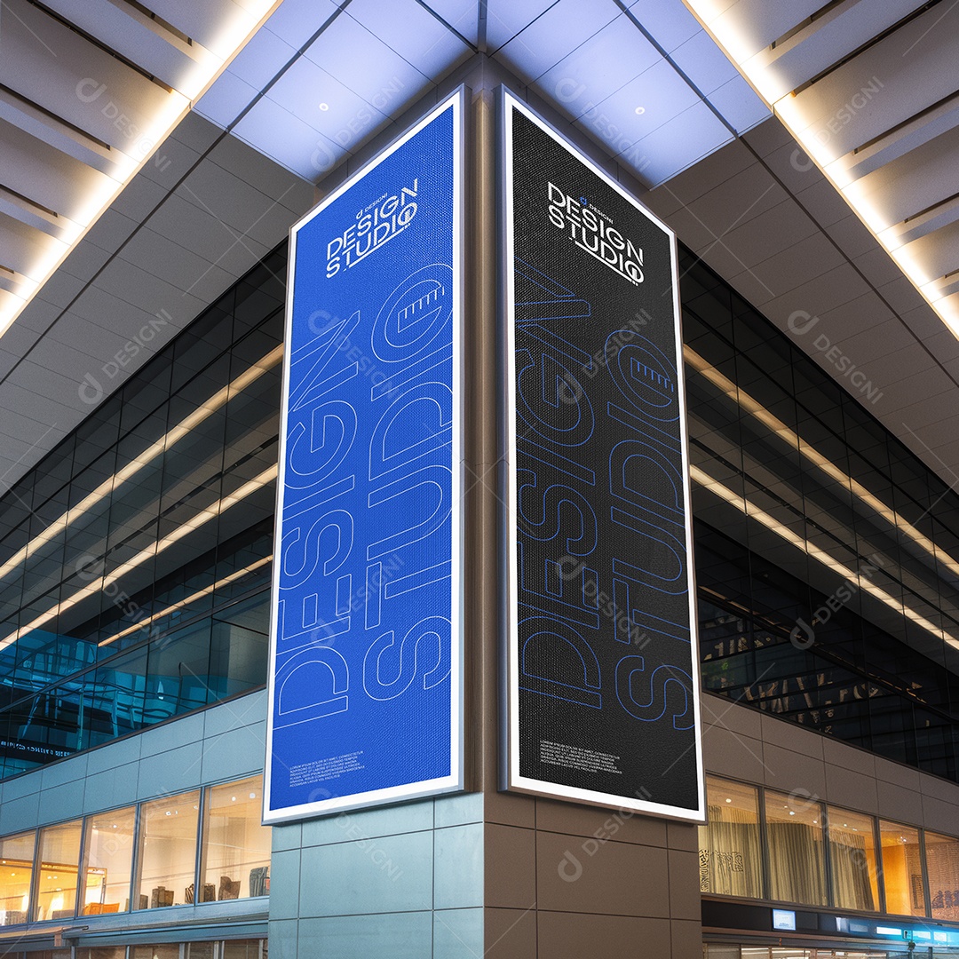 Mockup Painel Publicitário Duplo Shopping PSD Editável