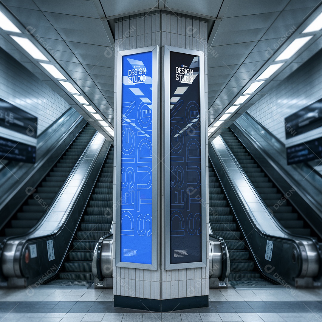 Mockup Painel Publicitário Duplo Estação de Metrô PSD Editável