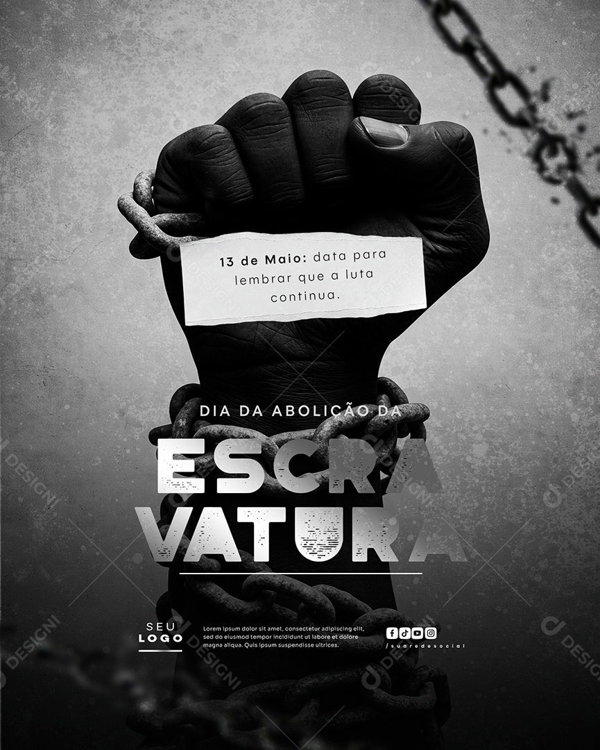 Dia da Abolição da Escravatura 13 de Maio Social Media PSD Editável