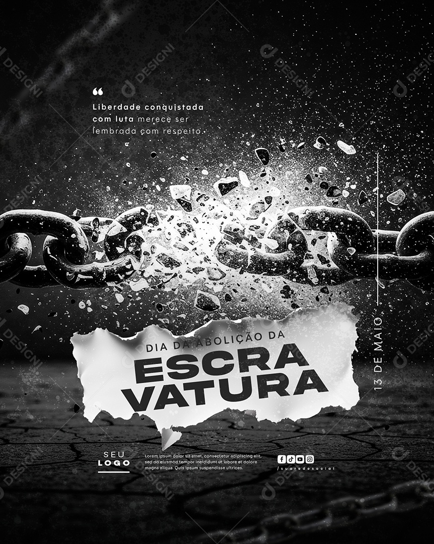 Dia da Abolição da Escravatura 13 de Maio Social Media PSD Editável