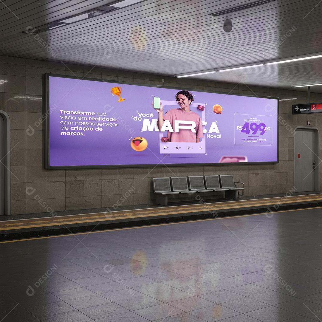 Mockup Painel Publicitário Estação de Metrô PSD Editável