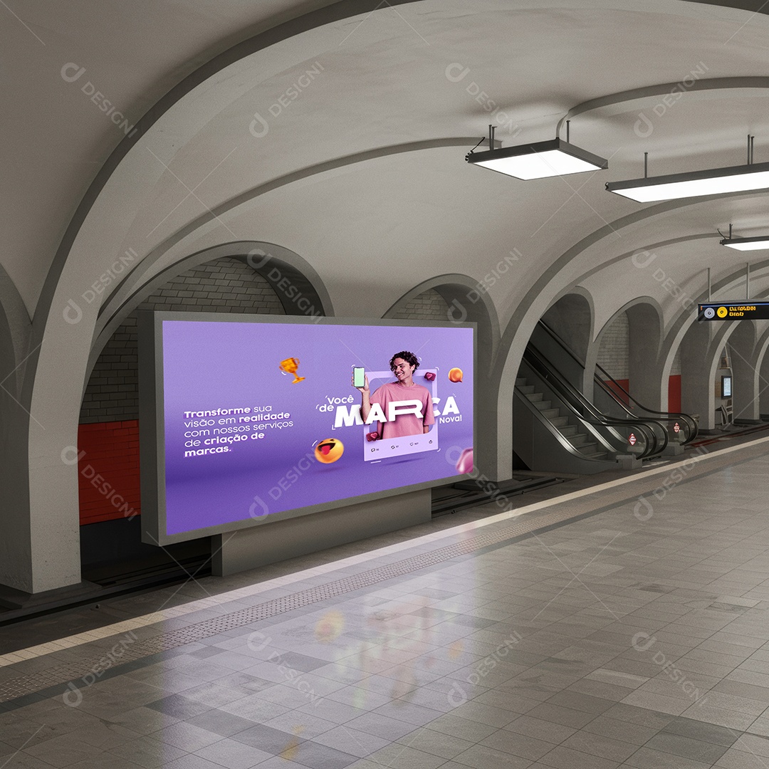 Mockup Painel Publicitário Estação de Metrô PSD Editável