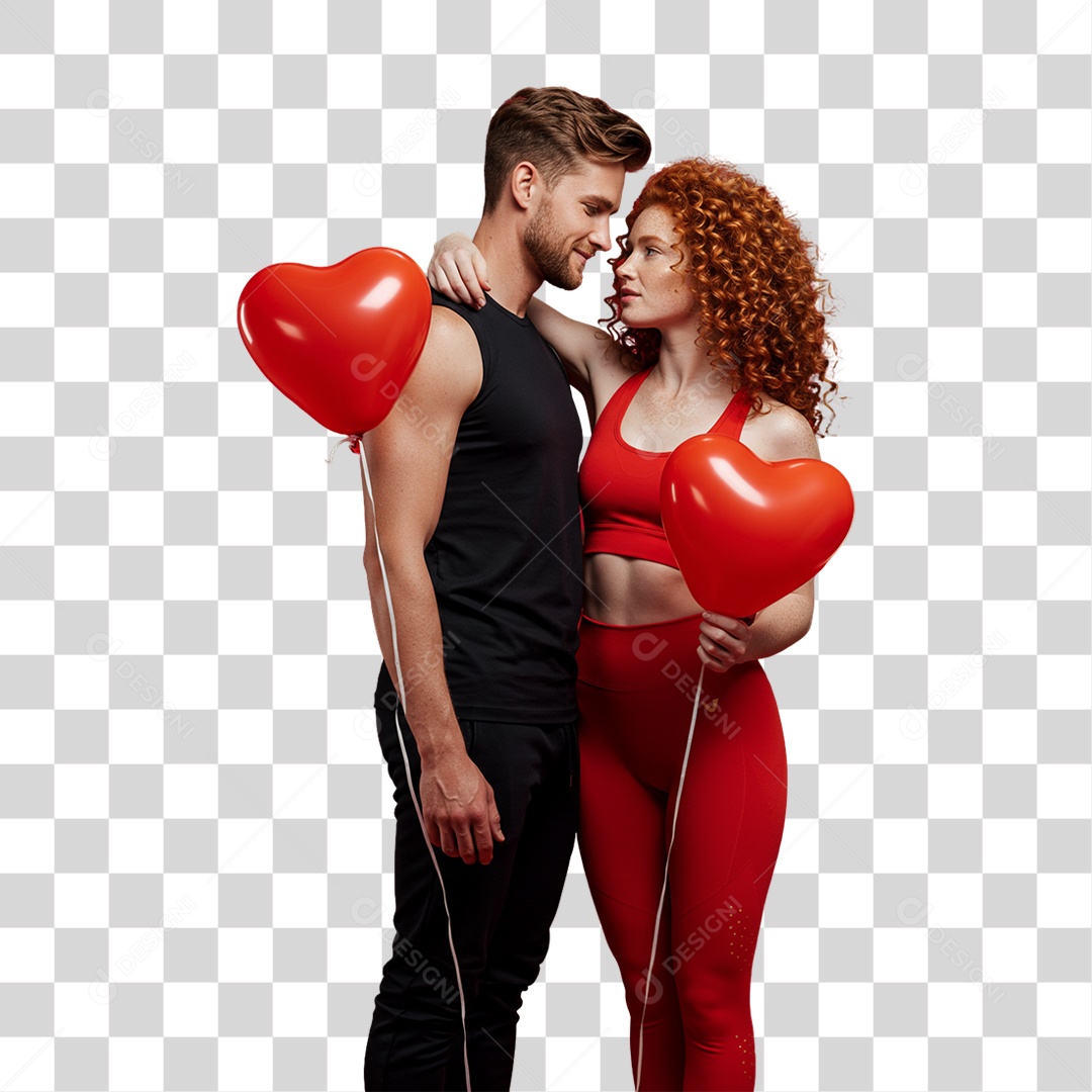 Casal com Balões de Coração Dia dos Namorados PNG Transparente