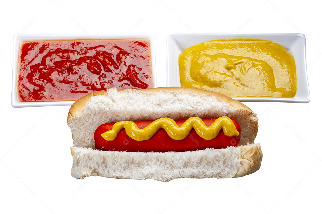 Cachorro quente com mostarda e ketchup