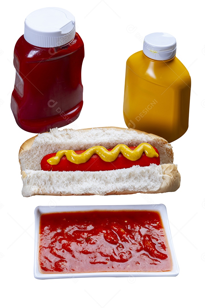 Cachorro quente macio e molhos ao lado