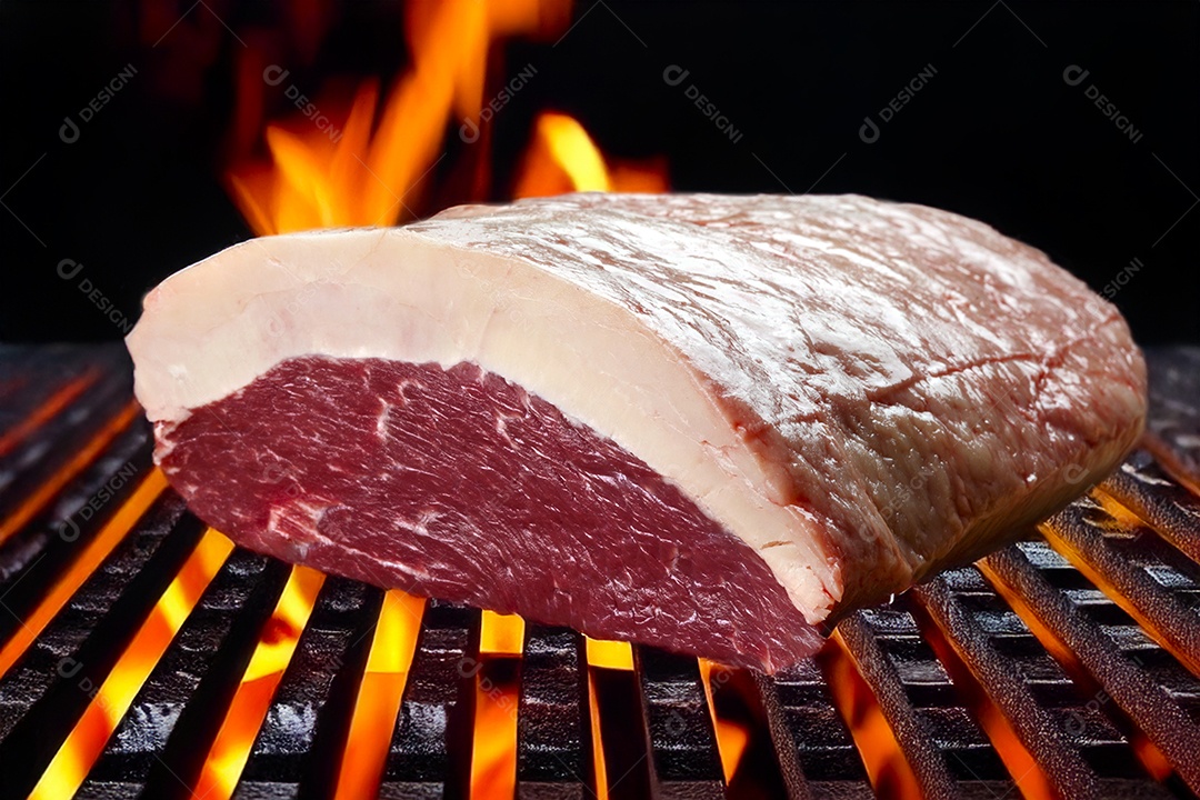Picanha em pedaço grande  sobre churrasqueira