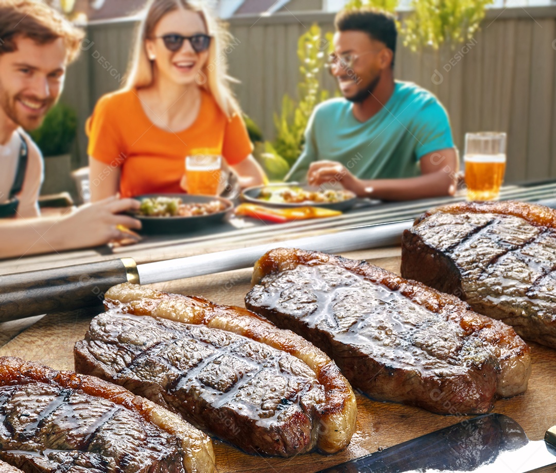 Picanha assada fatiada sobre tábua de madeira