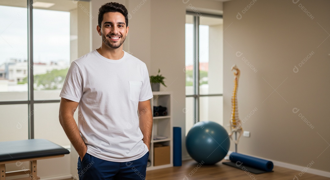 Close-up de fisioterapeuta apresentando um esqueleto sob uma clínica academica