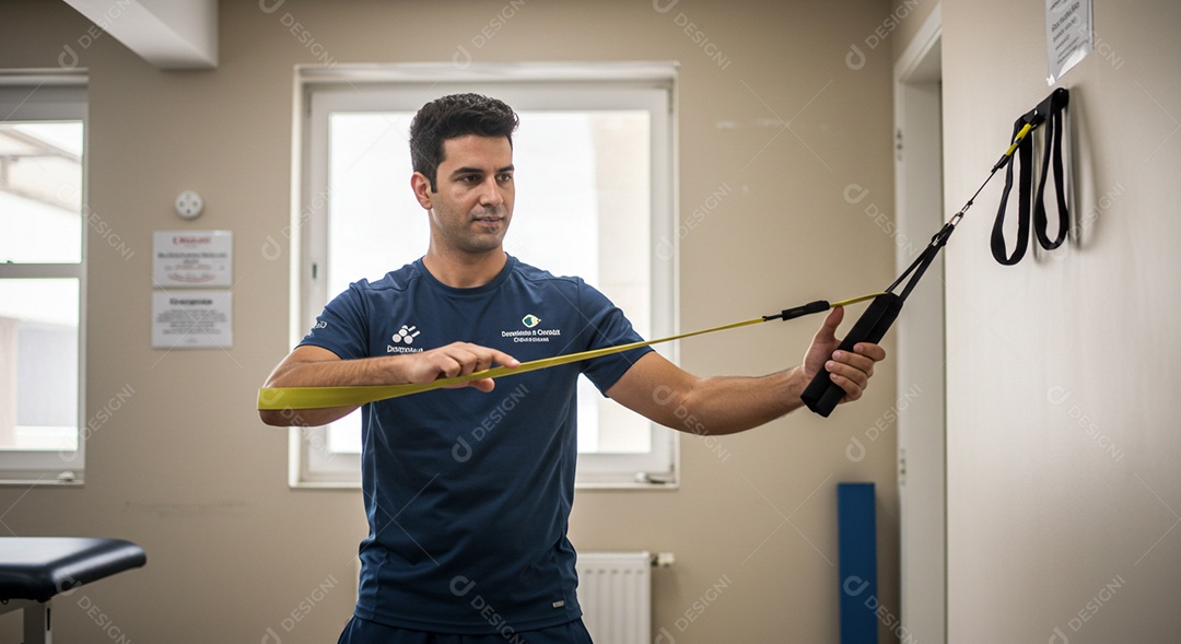 Close-up de fisioterapeuta fazendo pose sob uma clínica