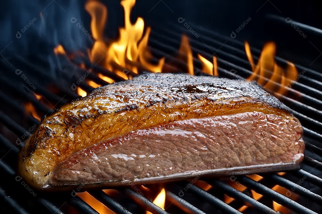 Picanha fatiada na grelha assando