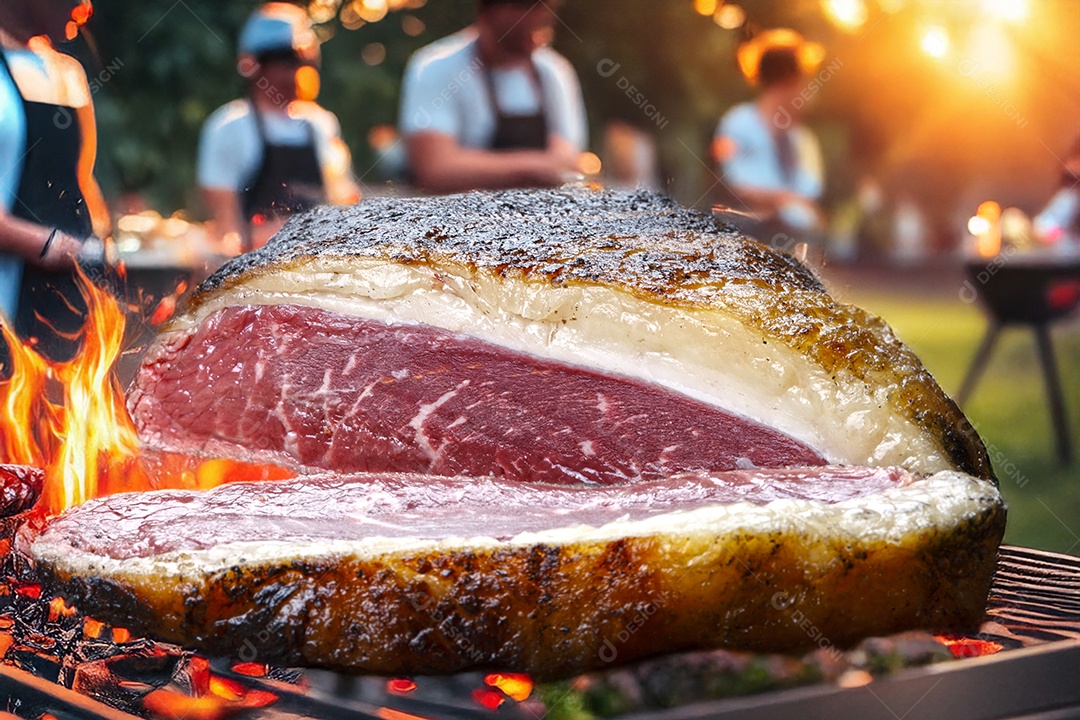 Peça de picanha na brasa