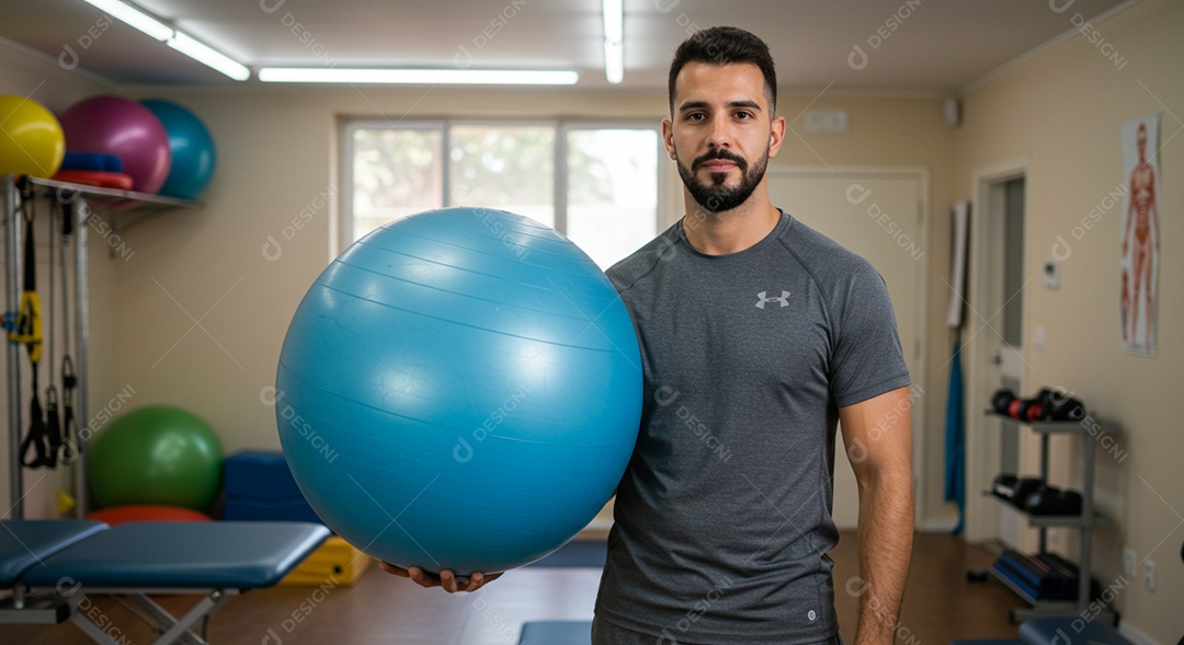 Close-up de fisioterapeuta fazendo pose sob uma clínica