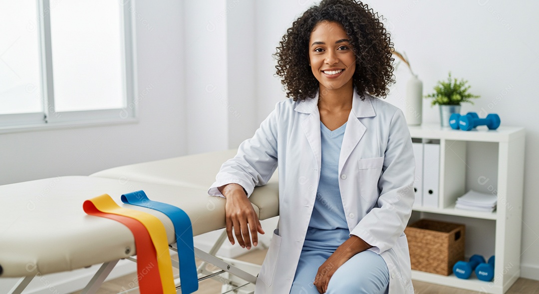 Close-up de fisioterapeuta fazendo pose sob uma clínica