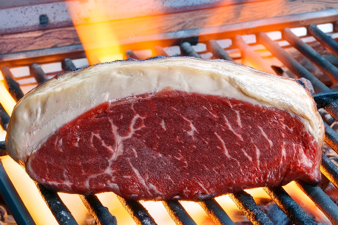 Picanha crua sobre churrasqueira