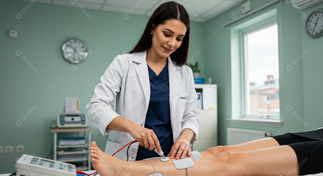 Bela mulher fisioterapeuta fazendo atendimento de uma paciente sob uma clínica