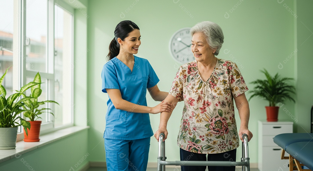 Bela mulher fisioterapeuta fazendo atendimento de uma paciente sob uma clínica