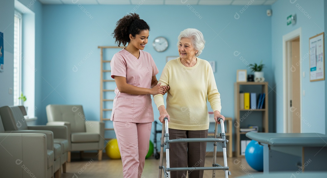 Bela mulher fisioterapeuta fazendo atendimento de uma paciente sob uma clínica