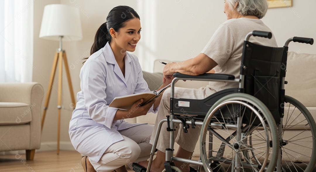 Bela mulher fisioterapeuta fazendo atendimento de uma paciente sob uma clínica