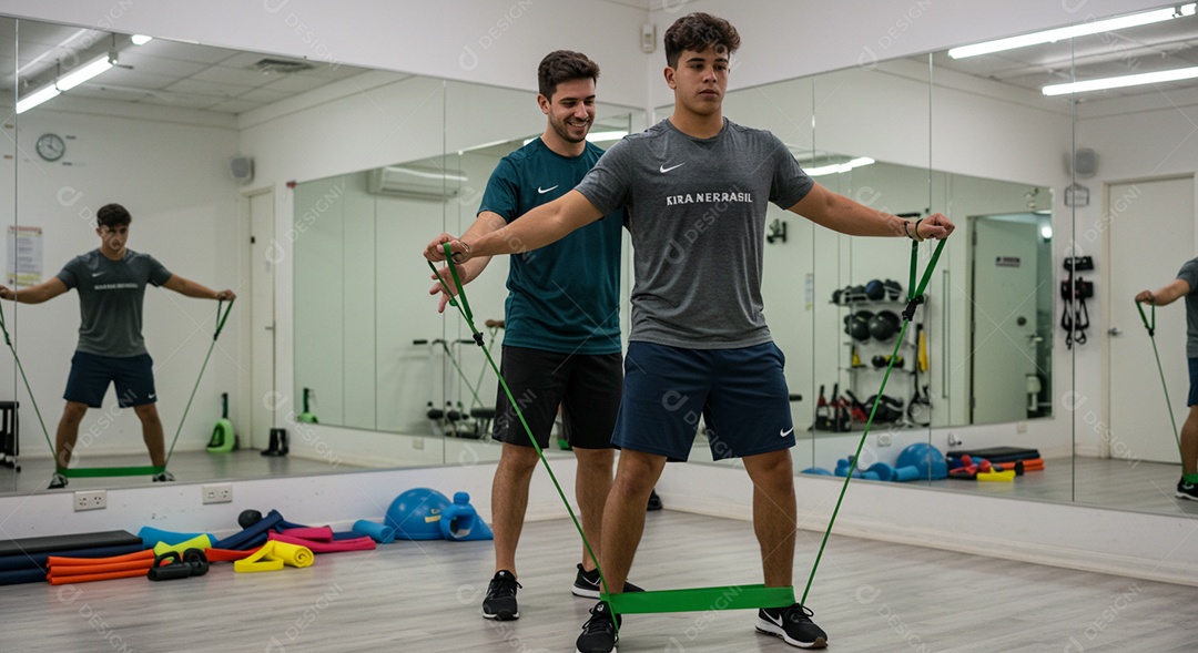 Belo homem fisioterapeuta fazendo atendimento de um paciente sob uma clínica