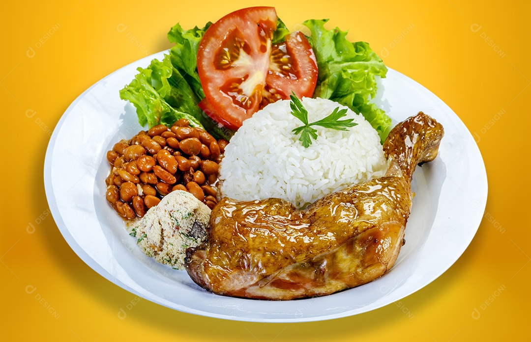 Arroz feijão frango e salada