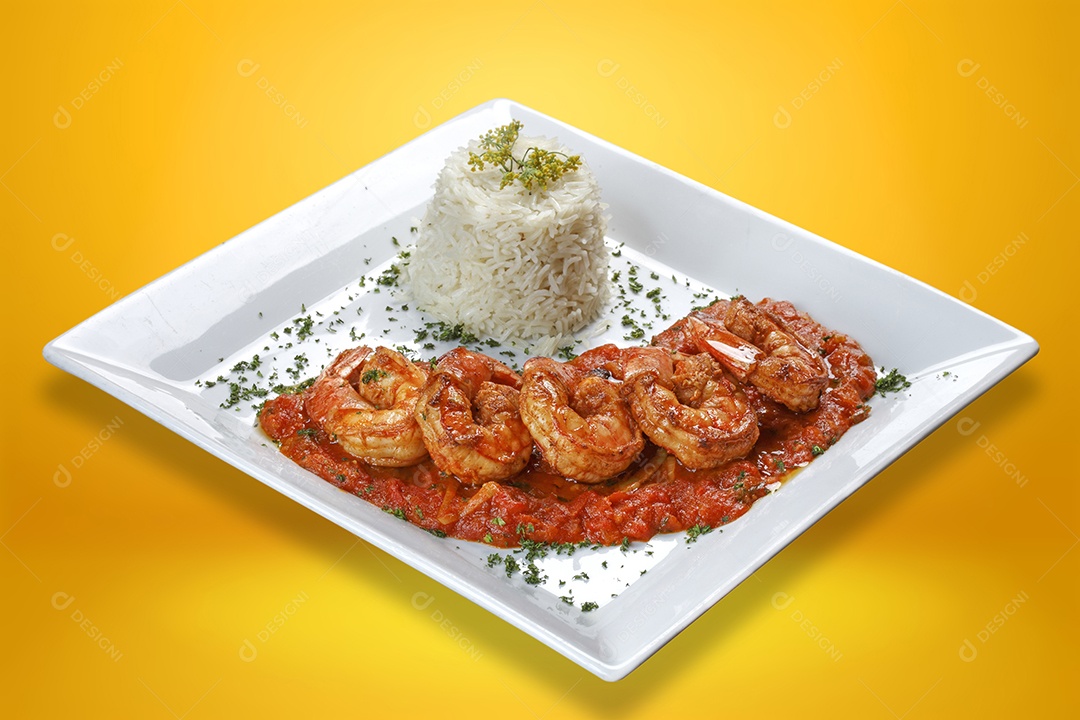 Camarão grelhado ao molho e arroz