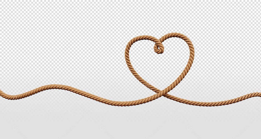 Elemento 3D Corda de São João em Formato de Coração para Composição PSD