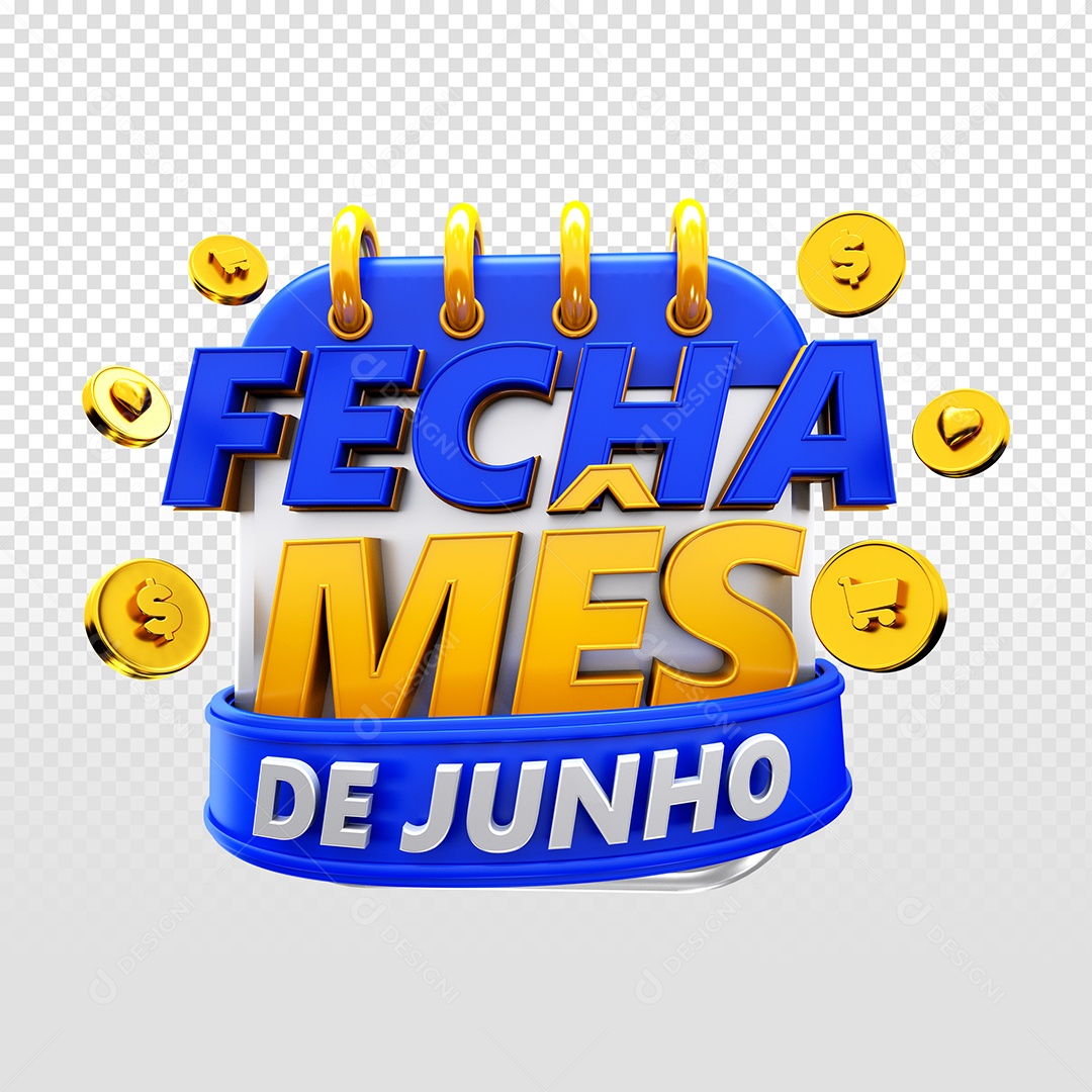 Selo 3D Fecha Mês de Junho para Composição PSD