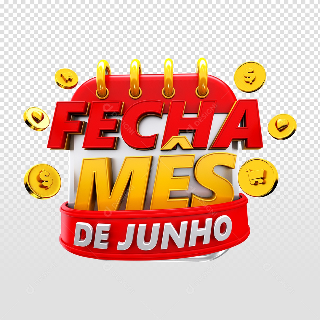 Selo 3D Fecha Mês de Junho para Composição PSD