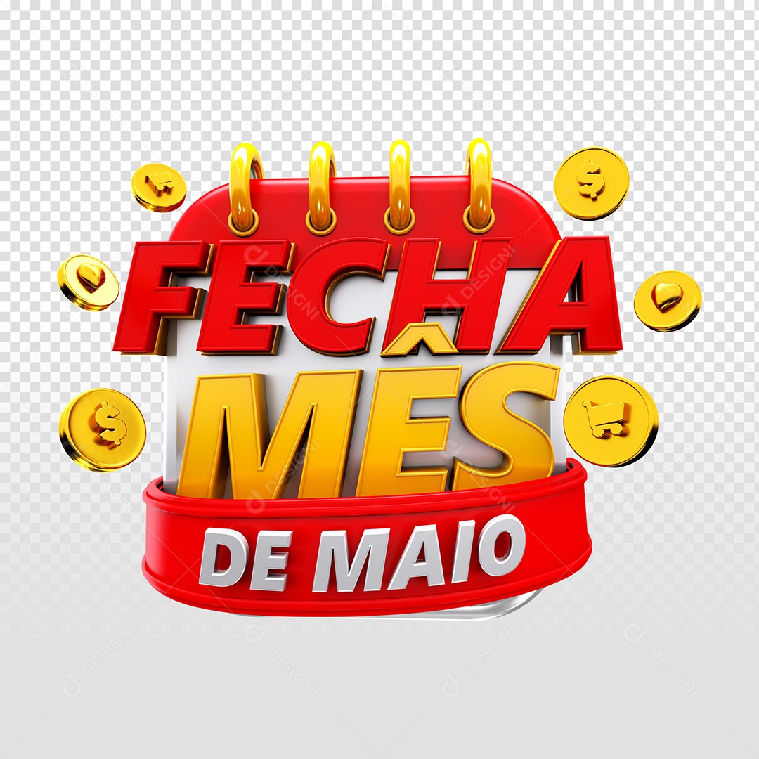 Selo 3D Fecha Mês de Maio para Composição PSD