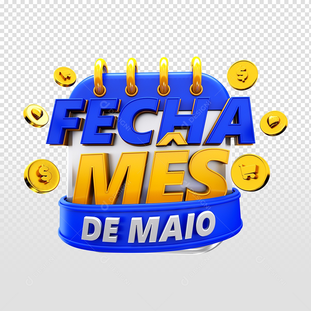 Selo 3D Fecha Mês de Maio para Composição PSD