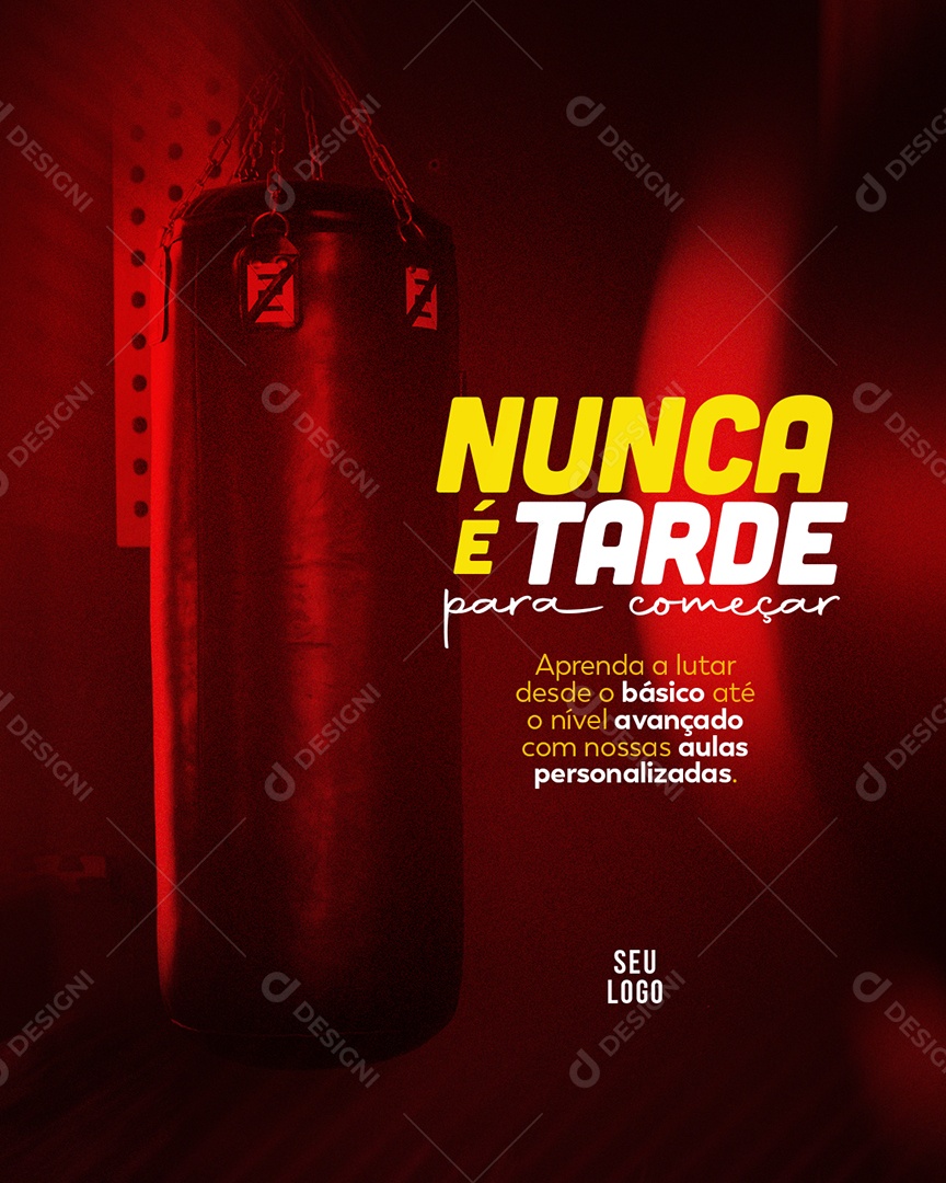 Aulas de Boxe Nunca é Tarde para Começar Social Media PSD Editável