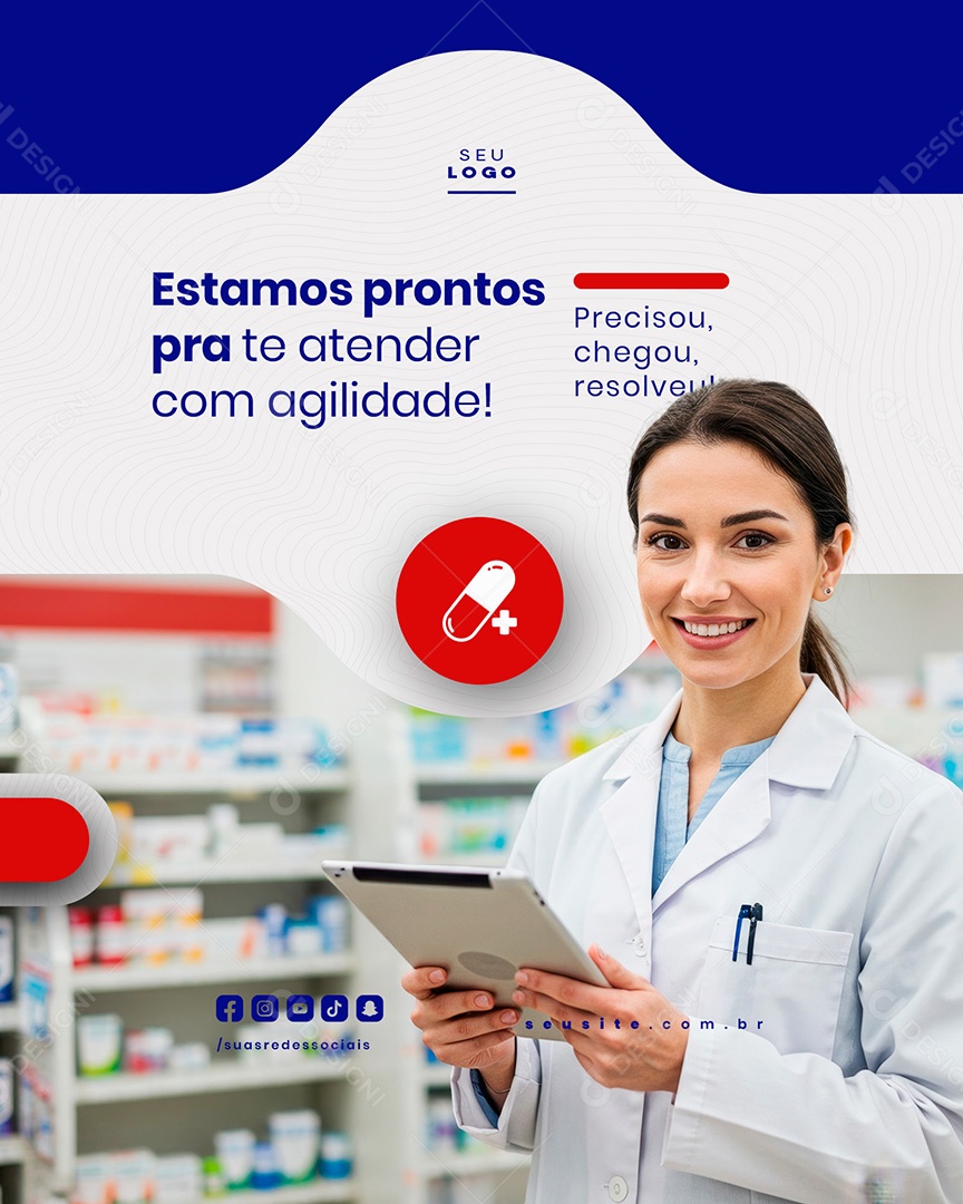 Farmácia Estamos Prontos Para Te Atender Com Agilidade Social Media PSD Editável