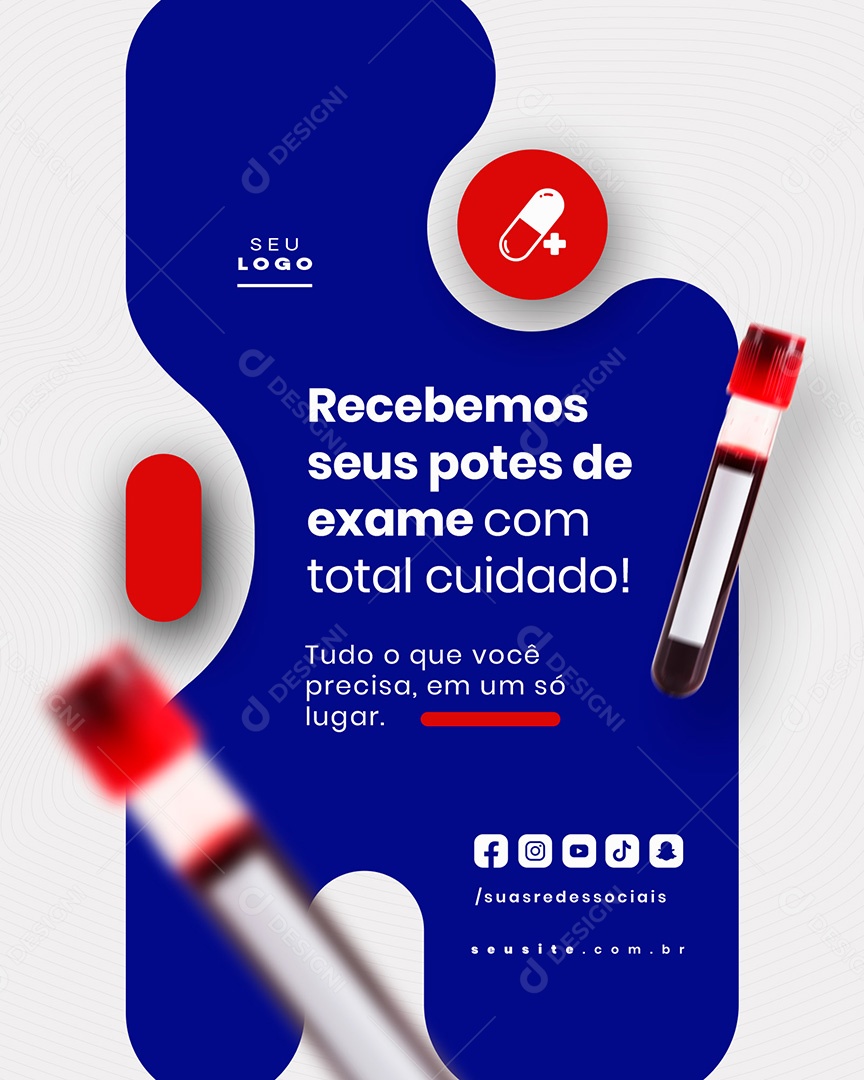 Farmácia RecebemosSeus Potes de Exame Social Media PSD Editável