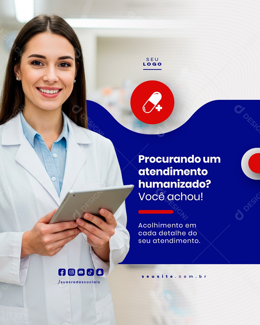 Farmácia Procurando Um Atendimento Humanizado Você Encontrou Social Media PSD Editável